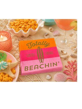 Set of 40 Surfboard Totally Beachin' Cocktail Napkins with Metallic Accents